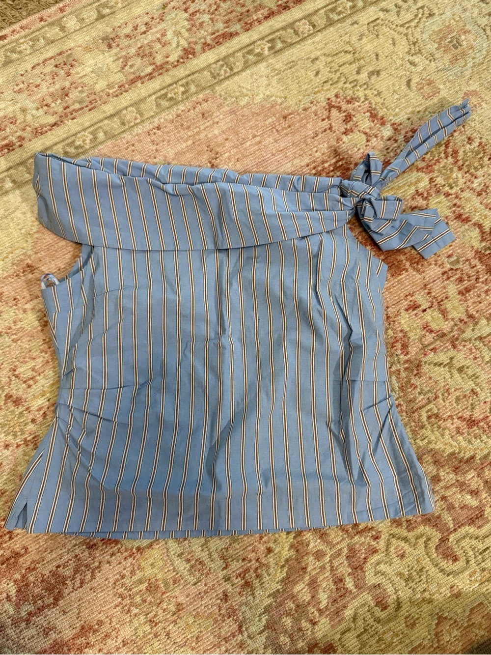 LOFT Blue and White Striped One-Shoulder Tie Top